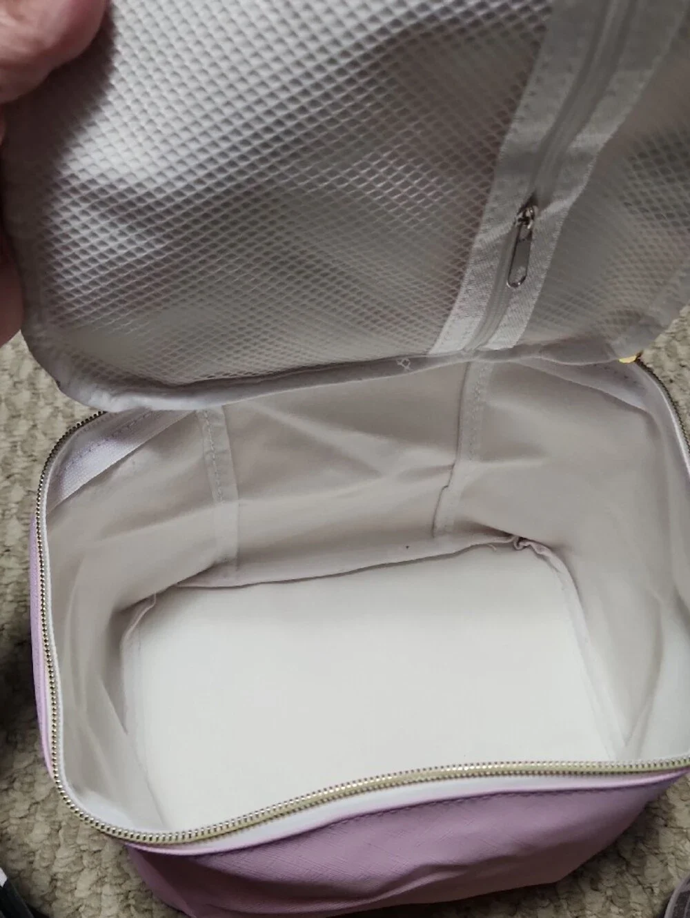 Light Pink Top-Handle Cosmetic Case with Gold Zipper